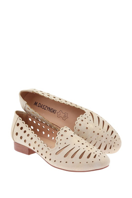 Ażurowe półbuty złote na obcasie wsuwane