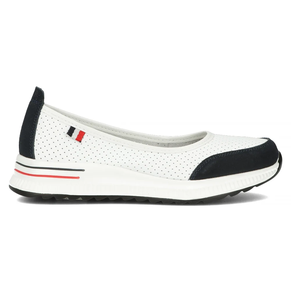 Półbuty skórzane ażurowe biało granatowe na platformie Filippo