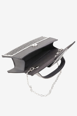 Torebka wizytowa w cyrkonie na zatrzask z łańcuszkiem czarna