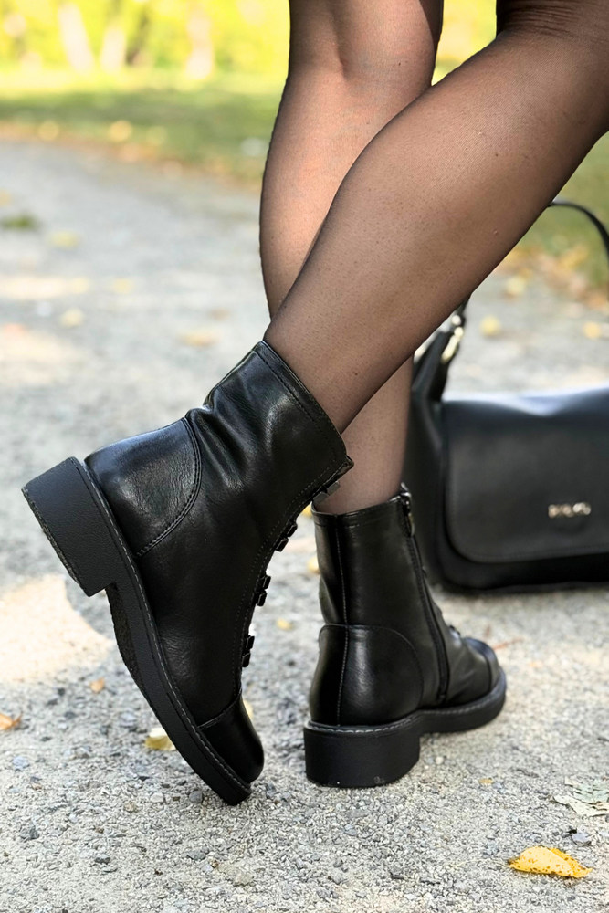 Botki czarne z ekoskóry za kostkę na zamek