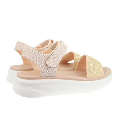 Sandały na rzep na koturnie beżowe Potocki