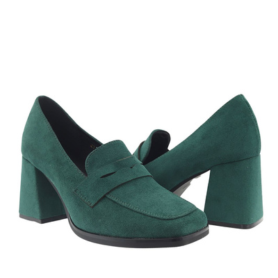 Zielone półbuty zamszowe na klocku Potocki