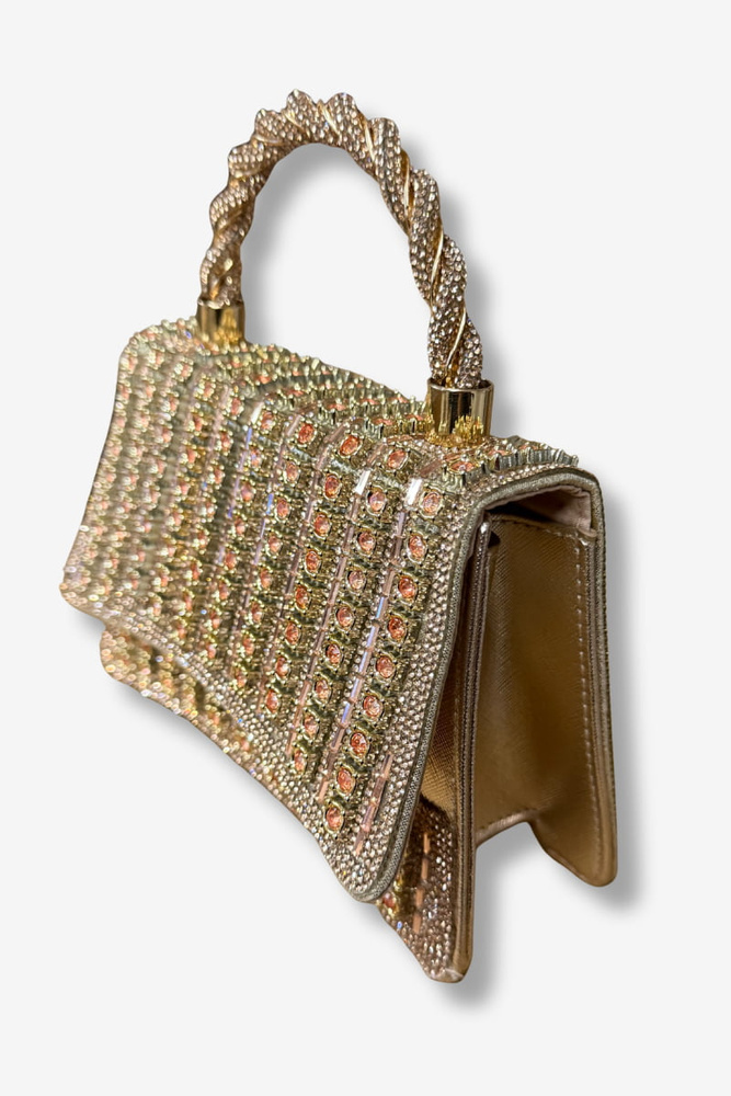 Kopertówka wizytowa z cyrkoniami w kolorze szampańskim