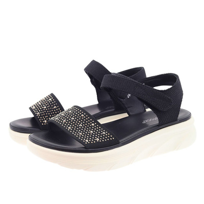 Czarne sandały damskie z cyrkoniami na rzep