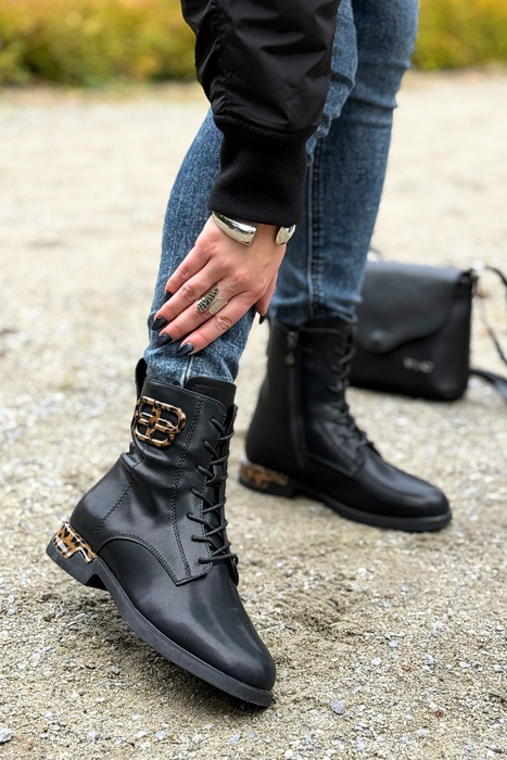 Skórzane trzewiki z panterką ciepłe Filippo