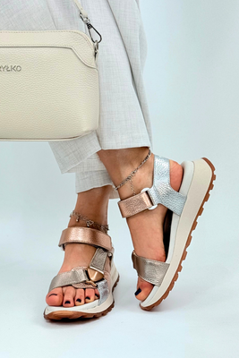 Босоніжки Hispanitas на танкетці з липучкою, срібло та золото