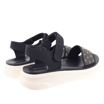 Czarne sandały damskie z cyrkoniami na rzep