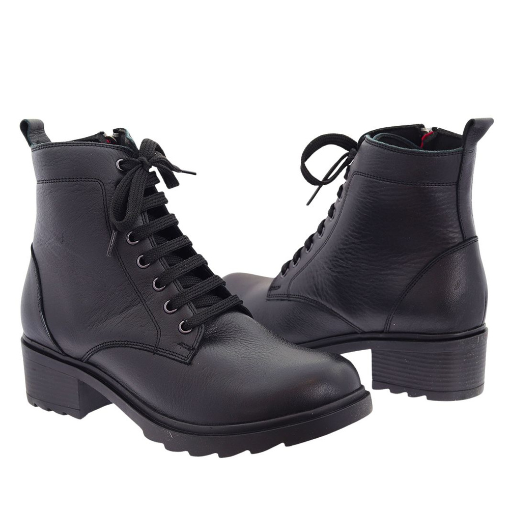 Botki damskie czarne sznurowane wysokie na obcasie Missmamma