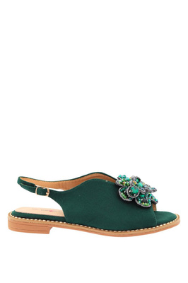 Zielone sandały zamszowe z ozdobą płaskie