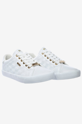 Białe pikowane trampki damskie ze złotymi akcentami