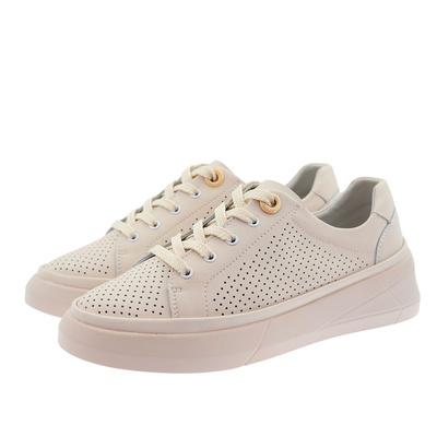 Skórzane półbuty beżowe perforowane sznurowane
