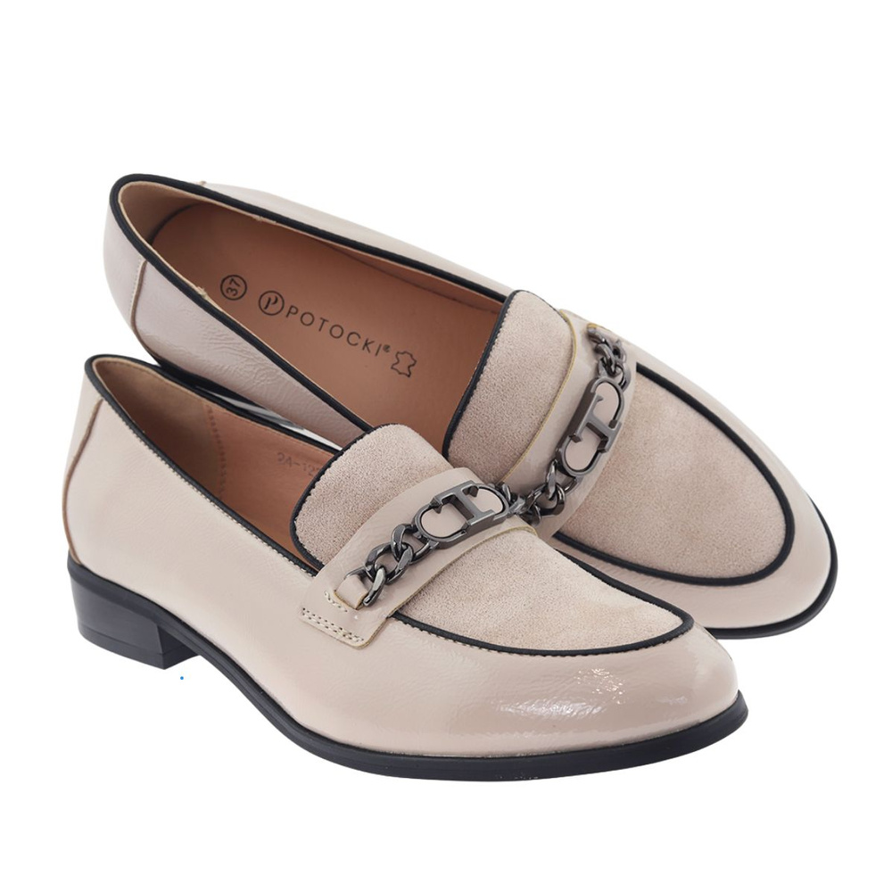 Бежеві лаковані лофери з ланцюжком Potocki