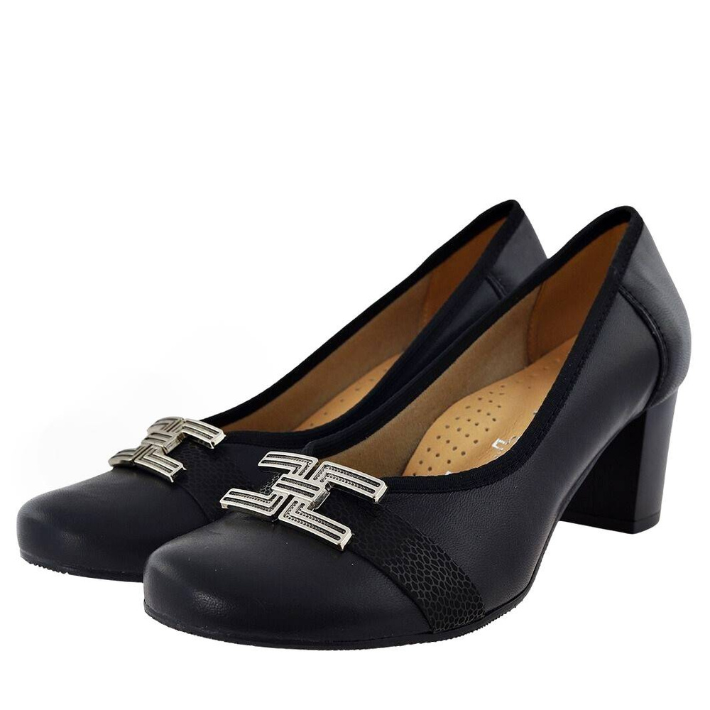 Чорні човники на високих підборах з декоративною пряжкою Galant