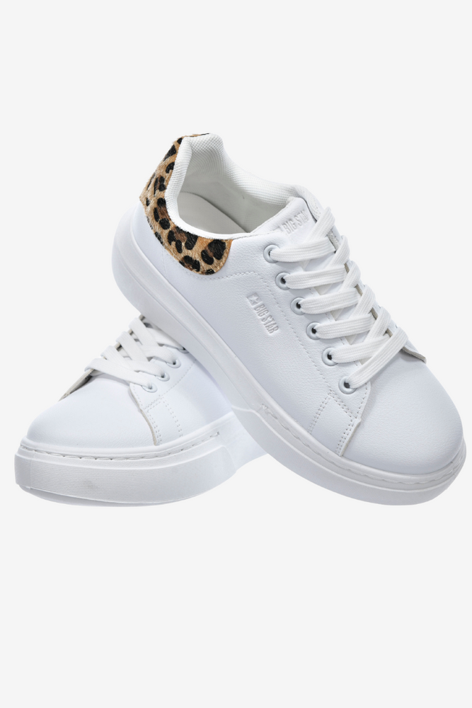 Białe sneakersy z motywem panterki na grubej platformie z ekoskóry Big Star