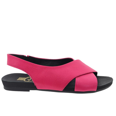 Skórzane sandały fuksja na płaskiej podeszwie Lemar