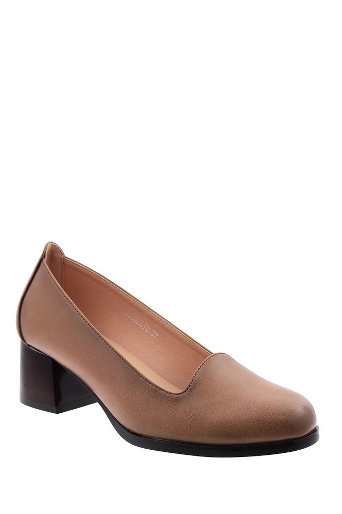 Beżowe czółenka ze skóry ekologicznej wsuwane na klocku