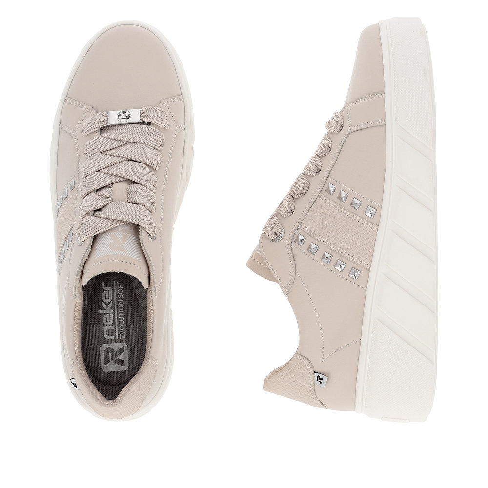 Sneakersy skórzane na platformie różowe Rieker