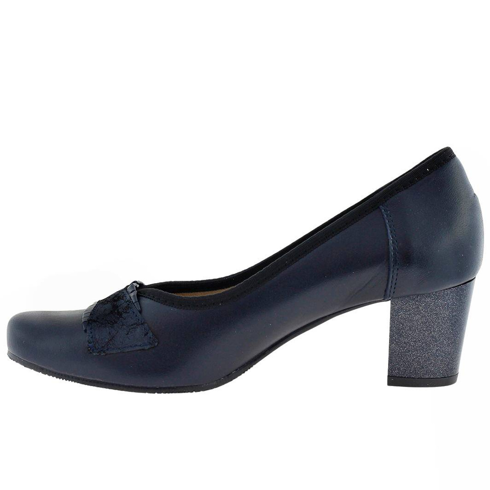 Жіночі темно-сині туфлі з зернистої шкіри на галантному каблуці