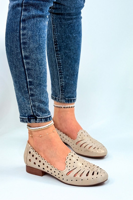 Ażurowe półbuty złote na obcasie wsuwane