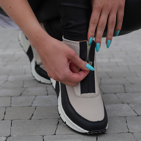 Botki sneakersy skórzane beżowe Rieker N6352-60