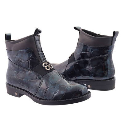 Жіночі темно-сині лаковані ботильйони на блискавці