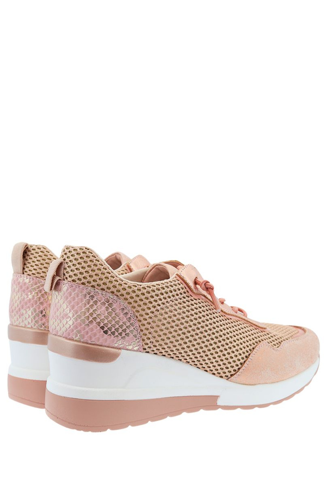 Różowe sneakersy na koturnie z ciekawą wstawką z tyłu