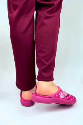 Kapcie damskie mięciutkie z kotkiem wsuwane fuksja