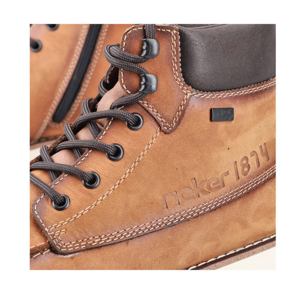 Trzewiki męskie Rieker ocieplane sznurowane z zamkiem w kolorze camel