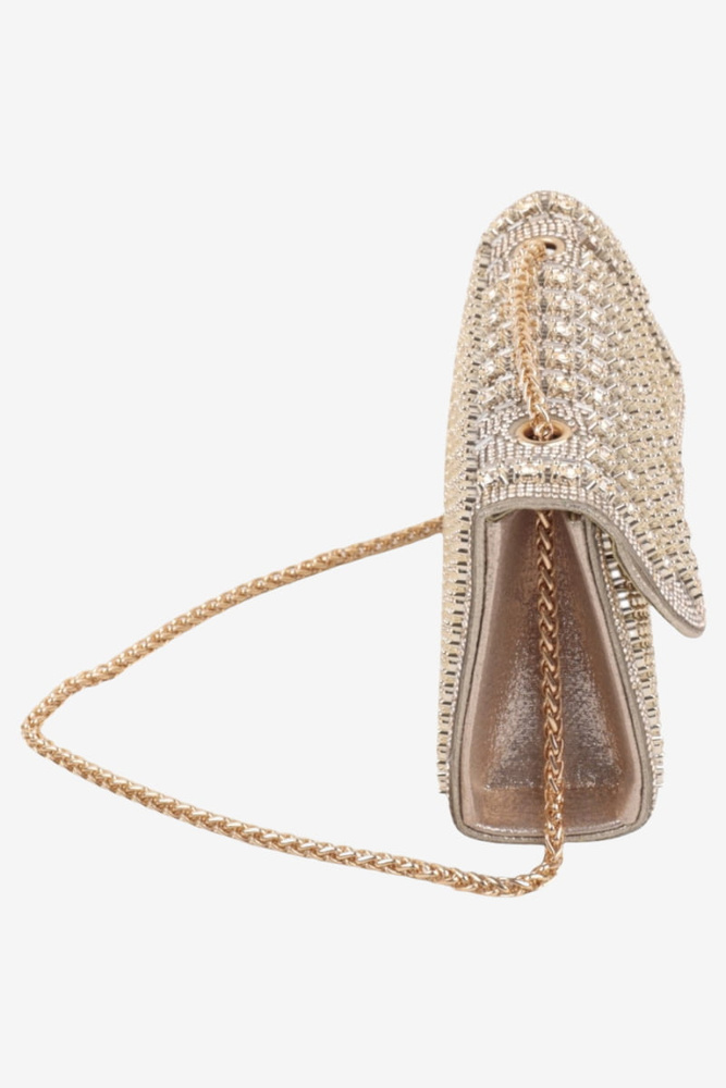 Torebka wizytowa z cyrkoniami usztywniana złota