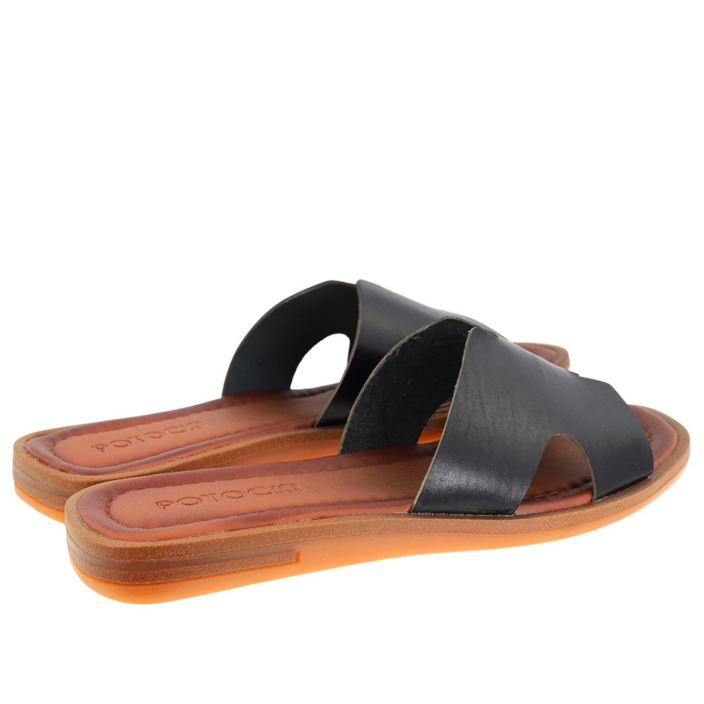 Skórzane klapki czarne płaskie Potocki