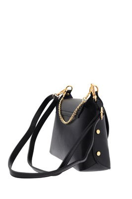 Skórzana torebka czarna ze złotymi okuciami z klapą Ryłko