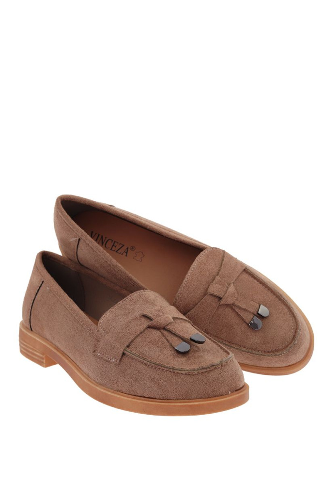 Жіночі бежеві замшеві мокасини на плоскій підошві