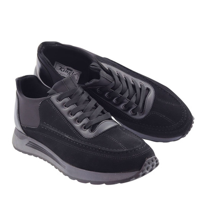 Чорні замшеві чоловічі спортивні туфлі на шнурівці