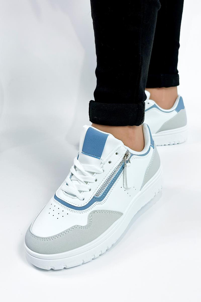 Biało niebieskie buty sportowe damskie z zamkiem