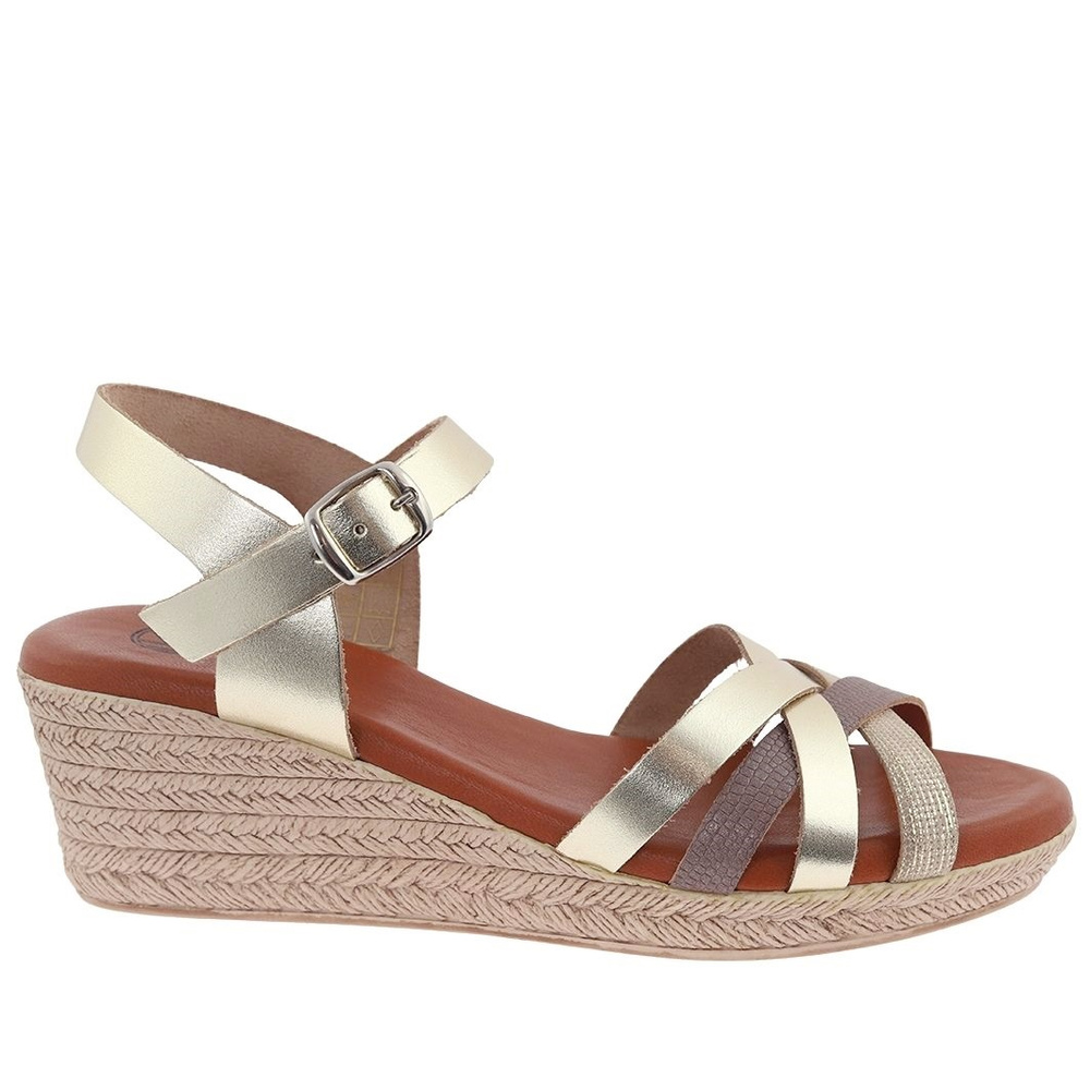 Sandały na koturnie platynowe Kelara