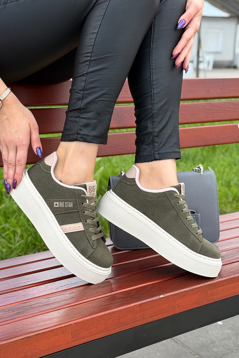 Sneakersy khaki na platformie damskie Big Star