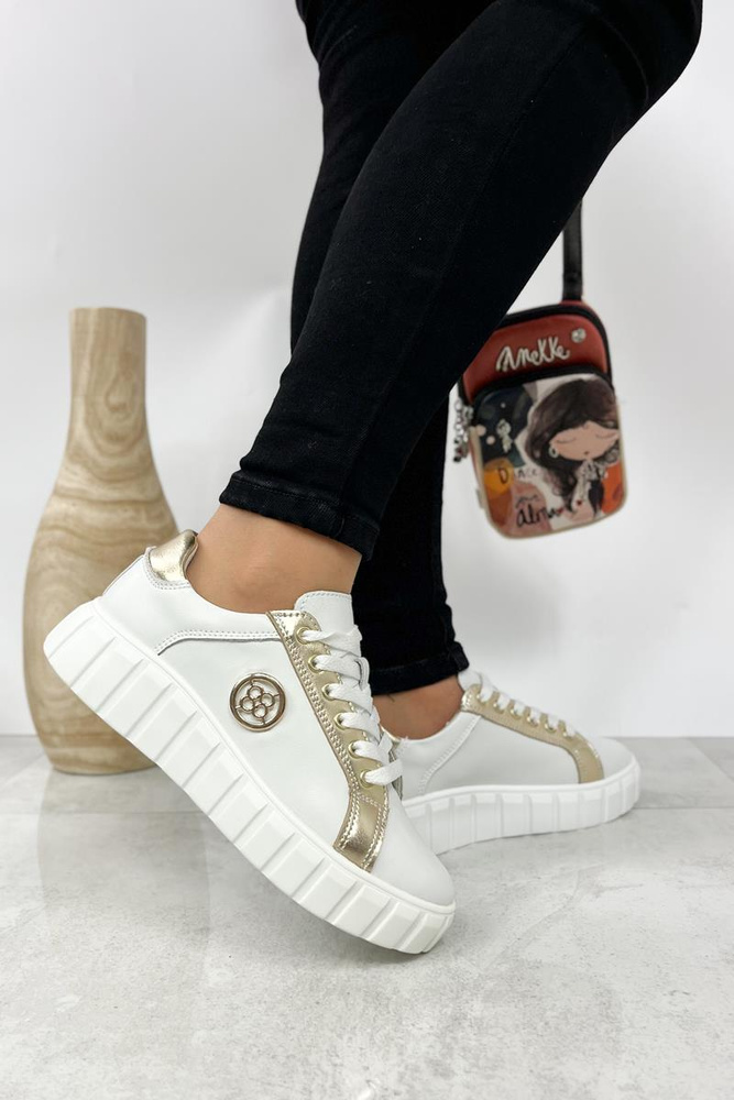 Półbuty sportowe na platformie biało-złote