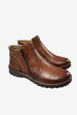 Trzewiki męskie skórzan ocieplane na zamek brązowe
