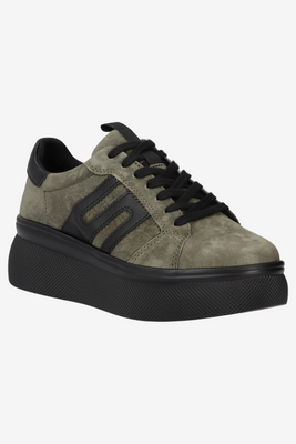 Sneakersy damskie khaki wiązane zamszowe na wysokiej platformie Filippo