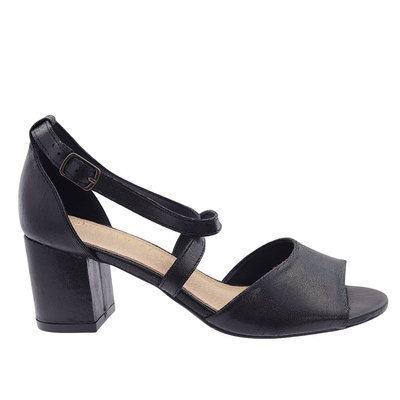 Czarne damskie sandały z paskami na klocku