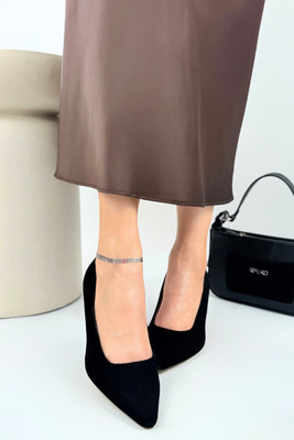 Szpilki skórzane welurowe klasyczne czarne