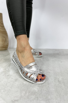 Срібні ажурні балетки з відкритим носком