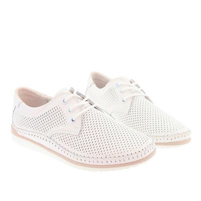 Białe półbuty sportowe skórzane perforowane sznurowane 
