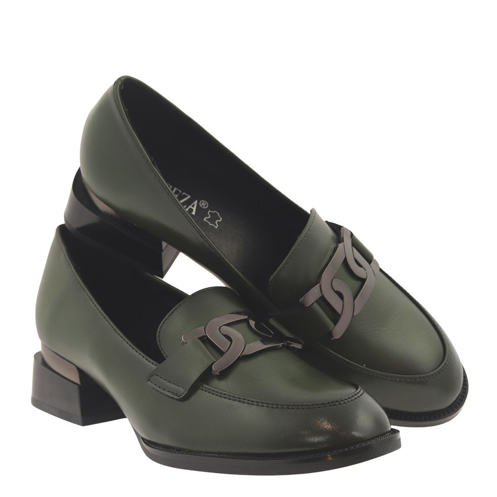 Mokasyny damskie zielone na klocku Vinceza