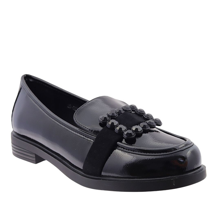 Чорні лаковані мокасини з декором