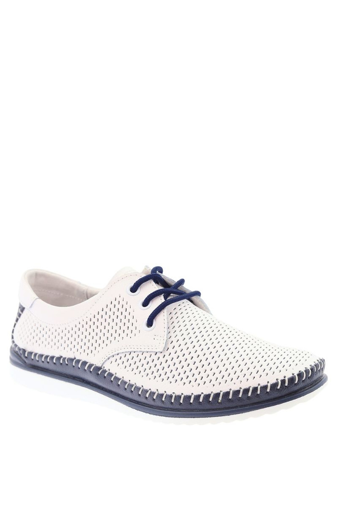 Półbuty skórzane perforowane biało granatowe sznurowane