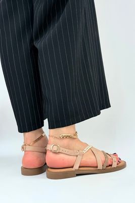 Stylowe sandały damskie beżowe płaskie 