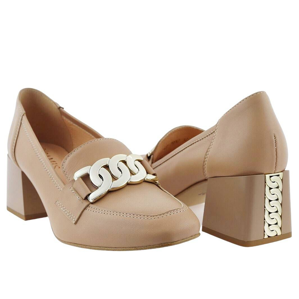 Класичні бежеві шкіряні човники на підборах Gamis