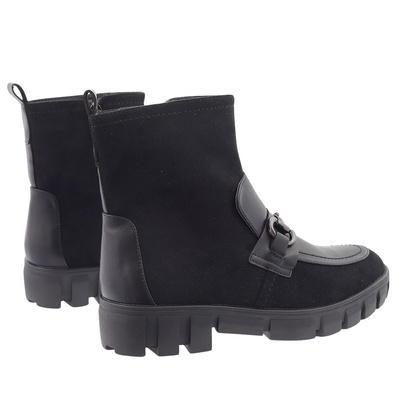 Czarne workery z zamszu ocieplone na zamek