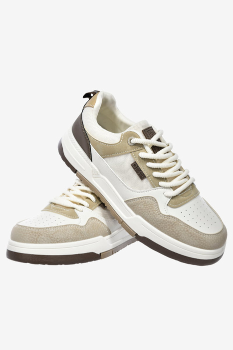 Sneakersy męskie beżowo białe na platformie